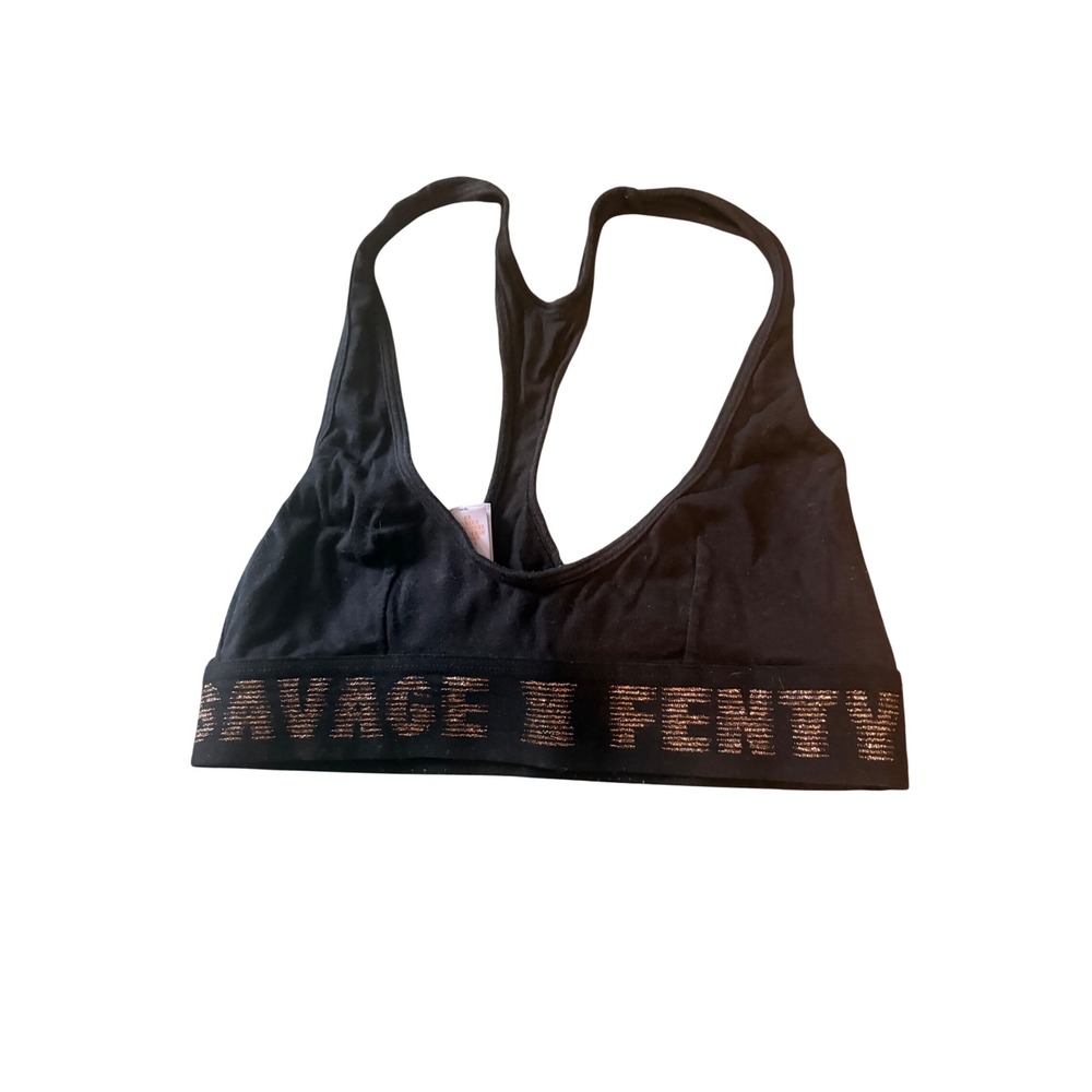 Savage X Fenty Bralette Black Rose Gold Logo Racerback Cotton Blend Small